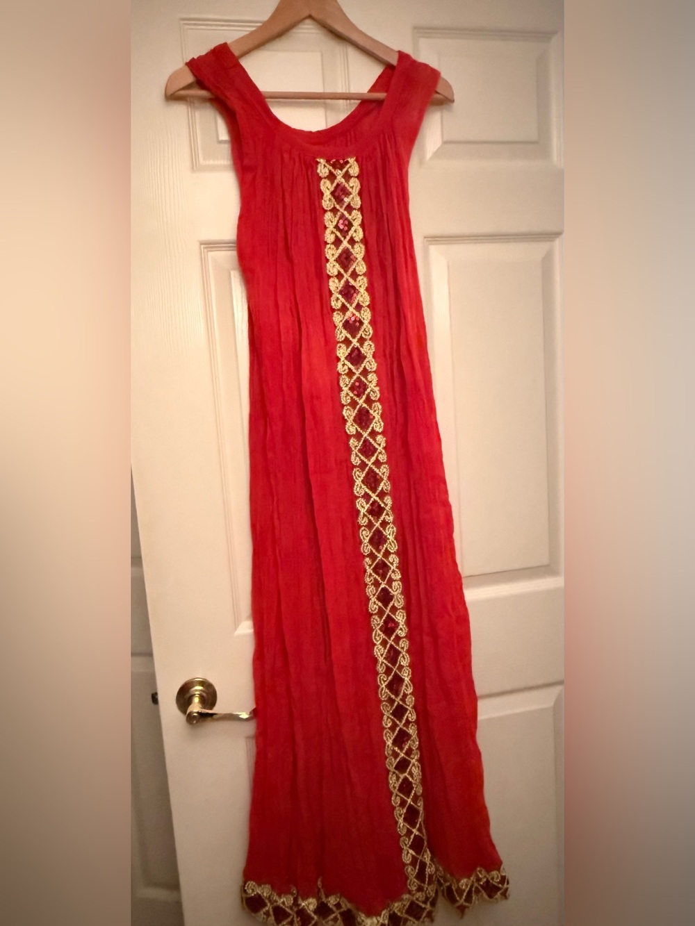 Red Embroidered Sleeveless Maxi Dress - Unbranded